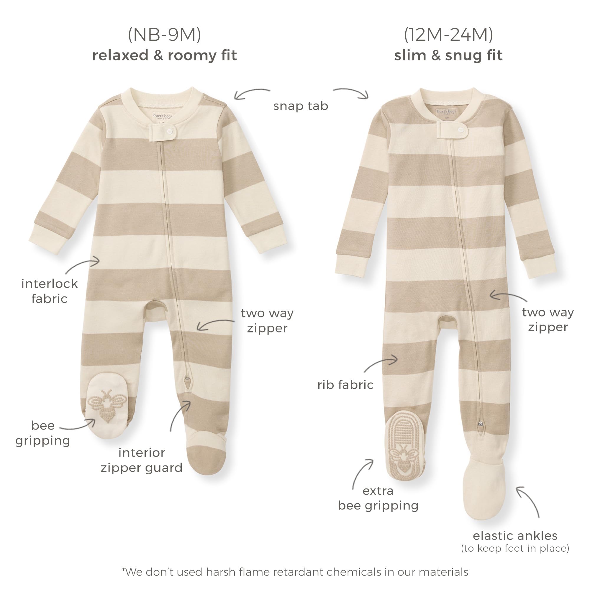 Burt's Bees Baby Baby Girls Sleeper Pajamas, 100% Organic Cotton, One-piece PJs, Diagonal Zip Up Jumpsuit, Snug Fit Footie - Image 3
