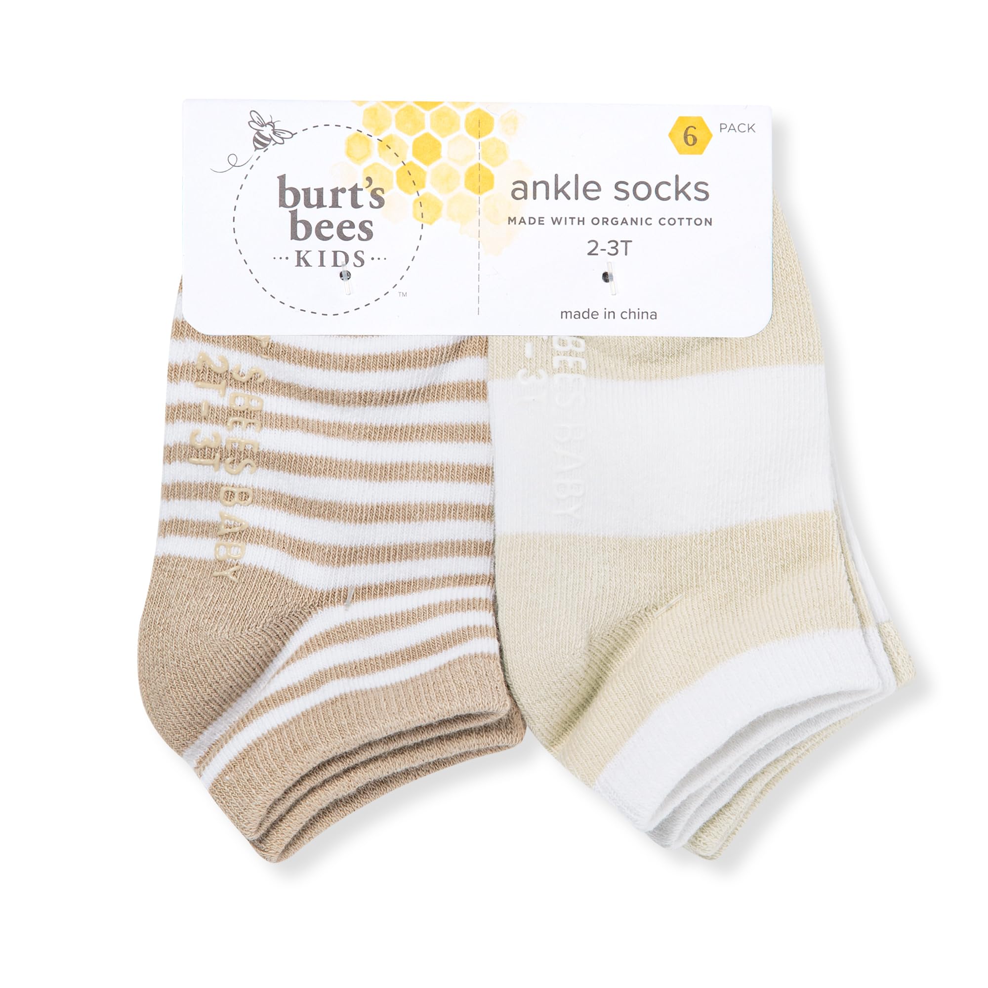 Burt's Bees Baby Baby Girls' Ankle Socks with Non-Slip Grips (6-Pack) - Image 2