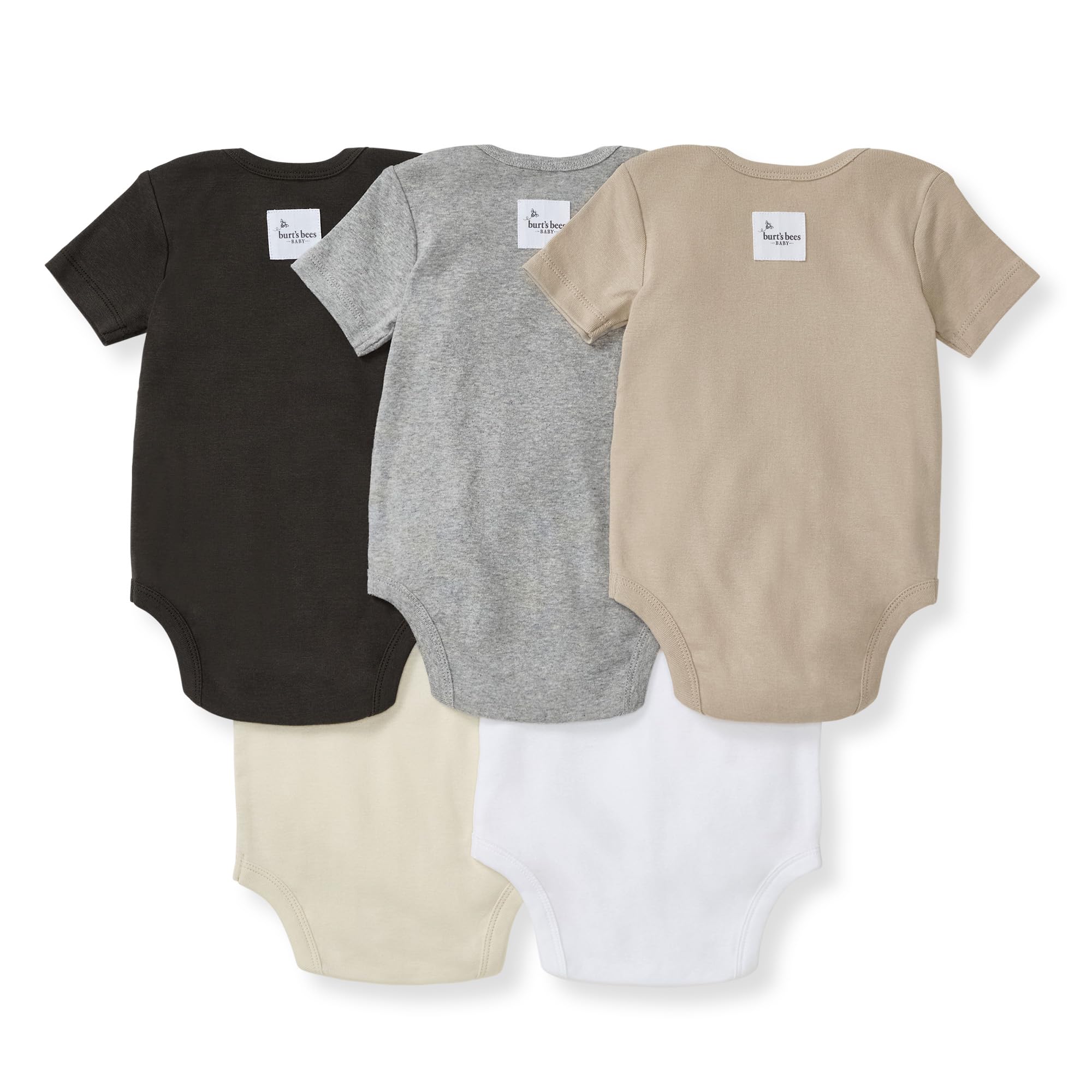 Burt's Bees Baby Bodysuits, Short Sleeve and Long Sleeve One-Pieces, 100% Organic Cotton, Pack of 5 - Image 2