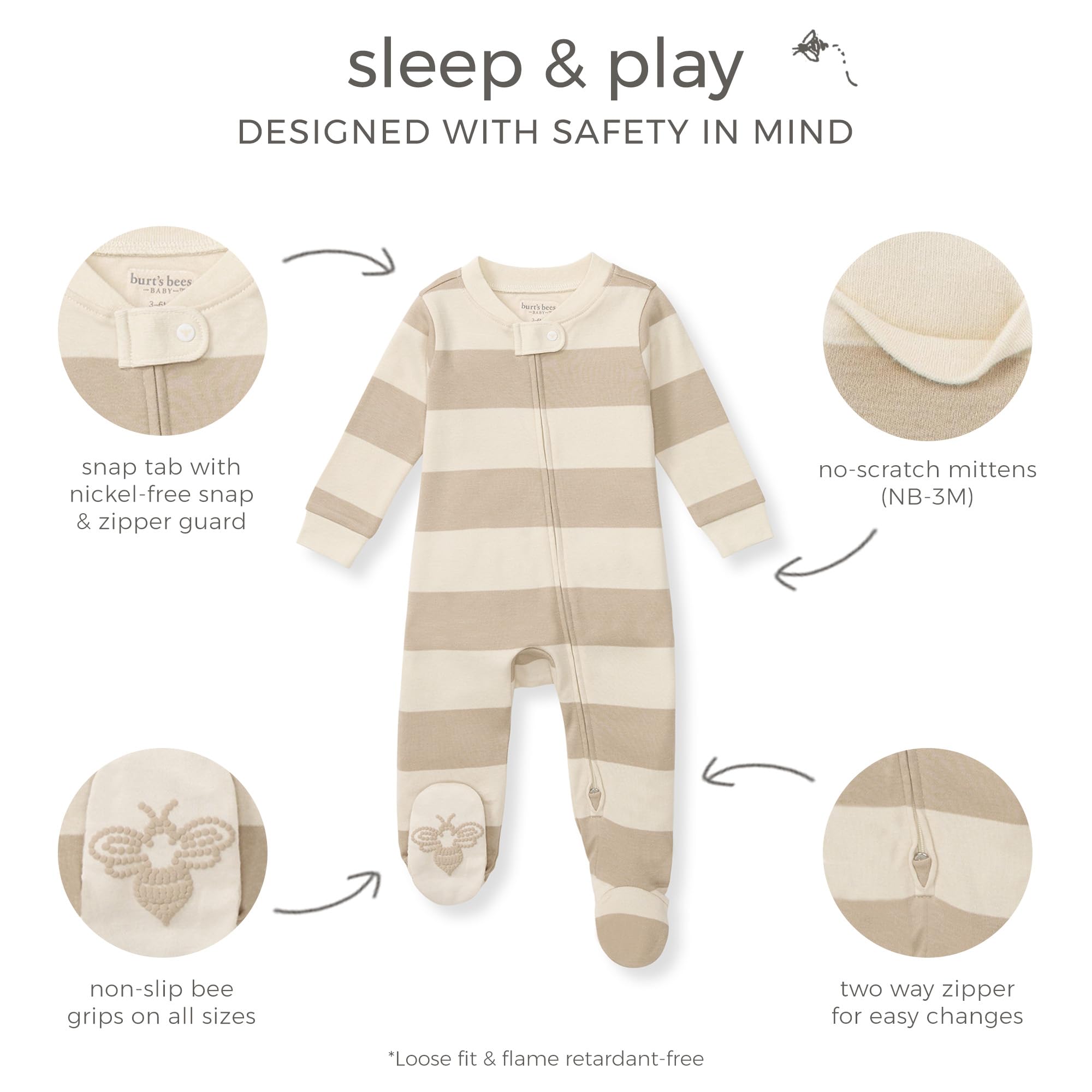 Burt's Bees Baby Boys Sleep and Play PJs, 100% Organic Cotton One-Piece Zip Front Romper Jumpsuit Pajamas - Image 3