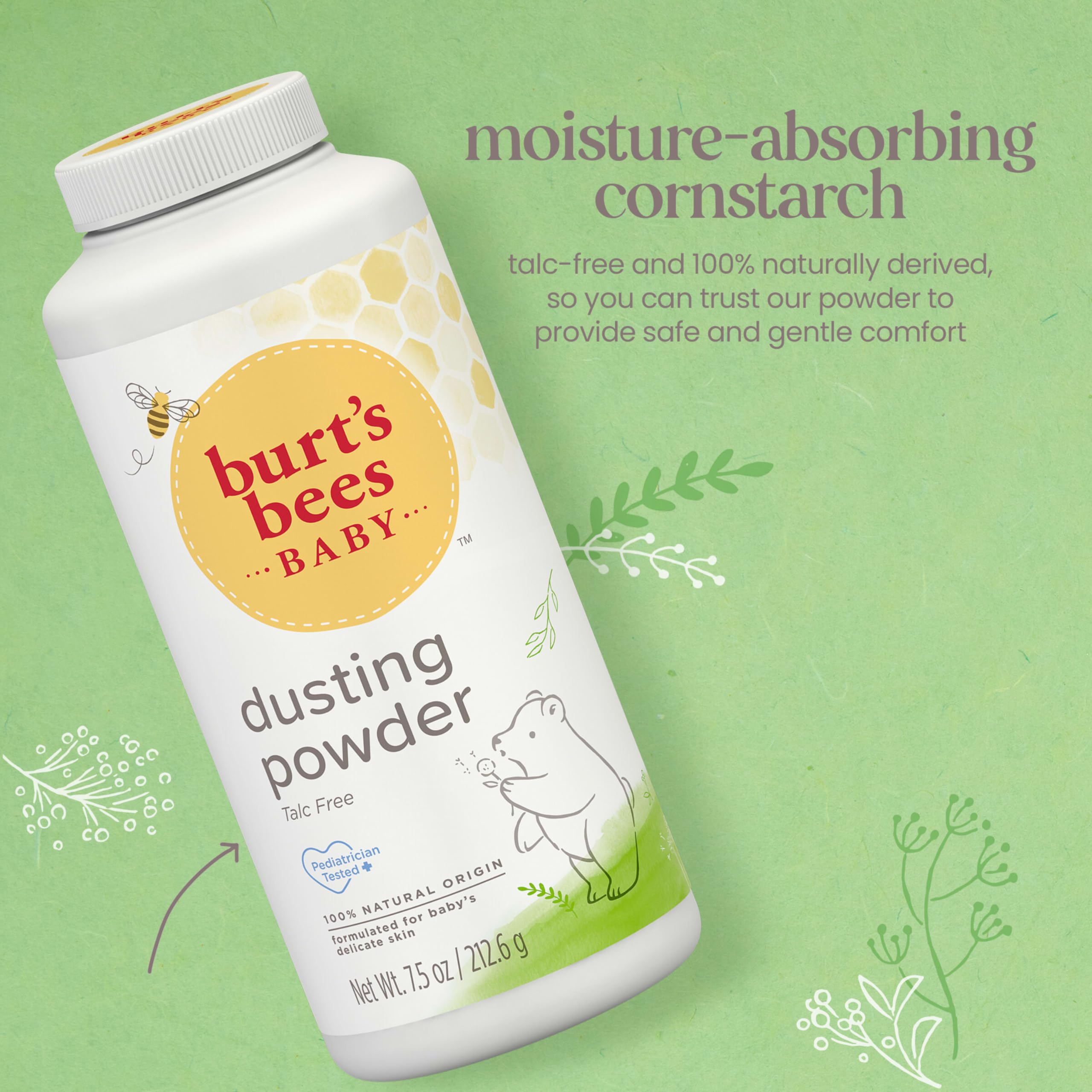 Burt's Bees Baby Dusting Powder, 100% Natural Origin Baby Powder Talc-Free, 7.5 oz. Bottle - Image 3