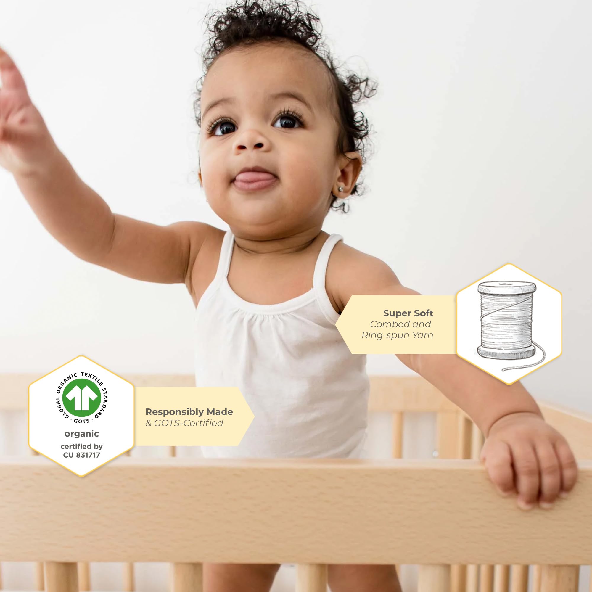 Burt's Bees Baby Girls' One-Piece Organic Cotton Camisole Bodysuits, 3-Pack - Image 4