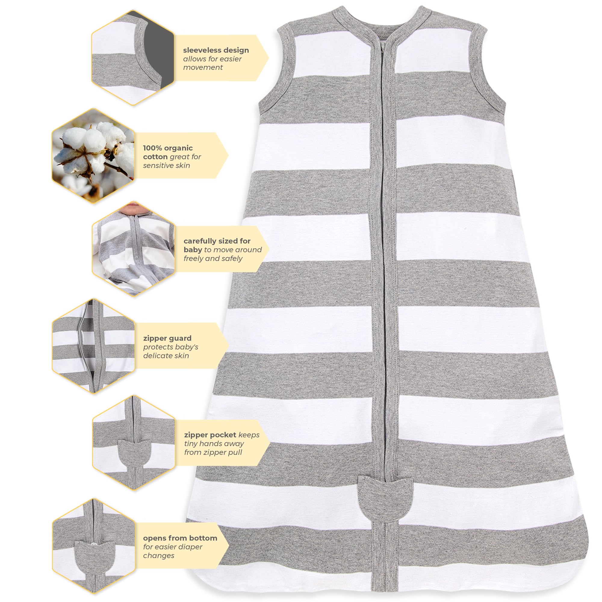 Burt's Bees Baby Infant Wearable Blanket, Organic Cotton Unisex Beekeeper - Light Weight 0.5 TOG or Medium Weight 1.5 TOG - Image 3