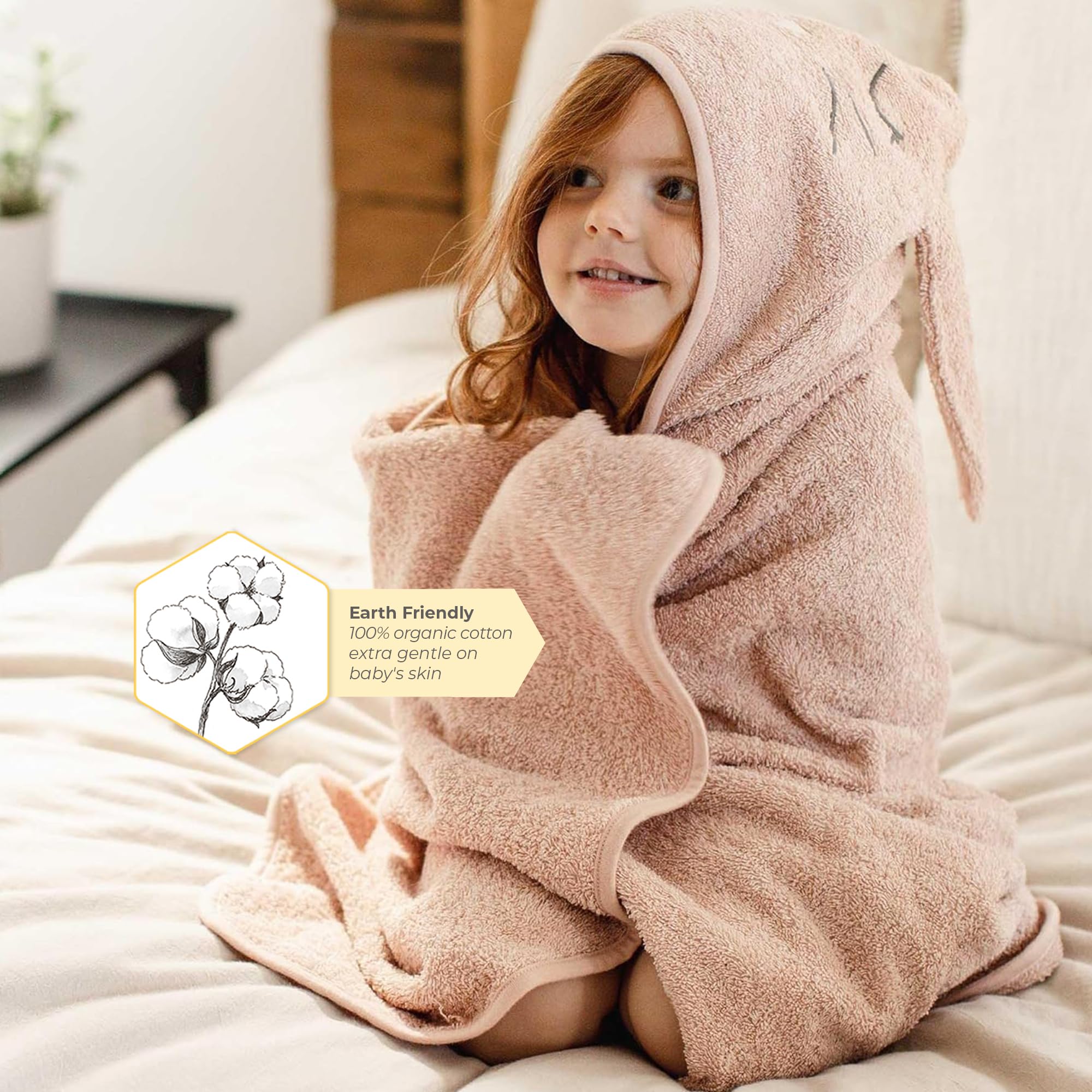 Burt's Bees Baby Toddler Hooded Animal Character Towels Organic Cotton, Unisex Bath Essentials, Soft Nursery Towel for Kids - Image 4