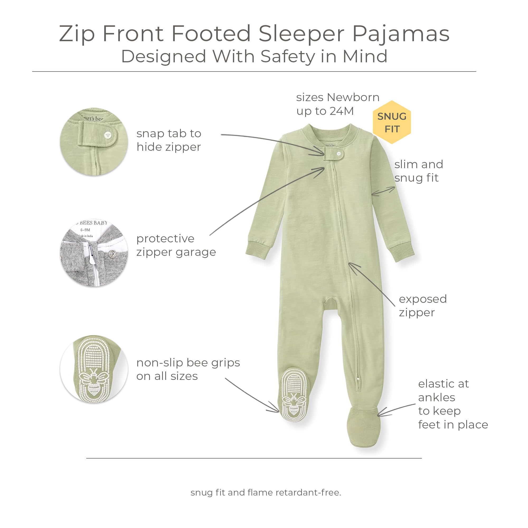Burt's Bees Baby unisex-baby Honeysoft Sleeper Pajamas, Zip Front Non-slip Footed Footie Pjs, Organic Cotton & Lyocell - Image 3