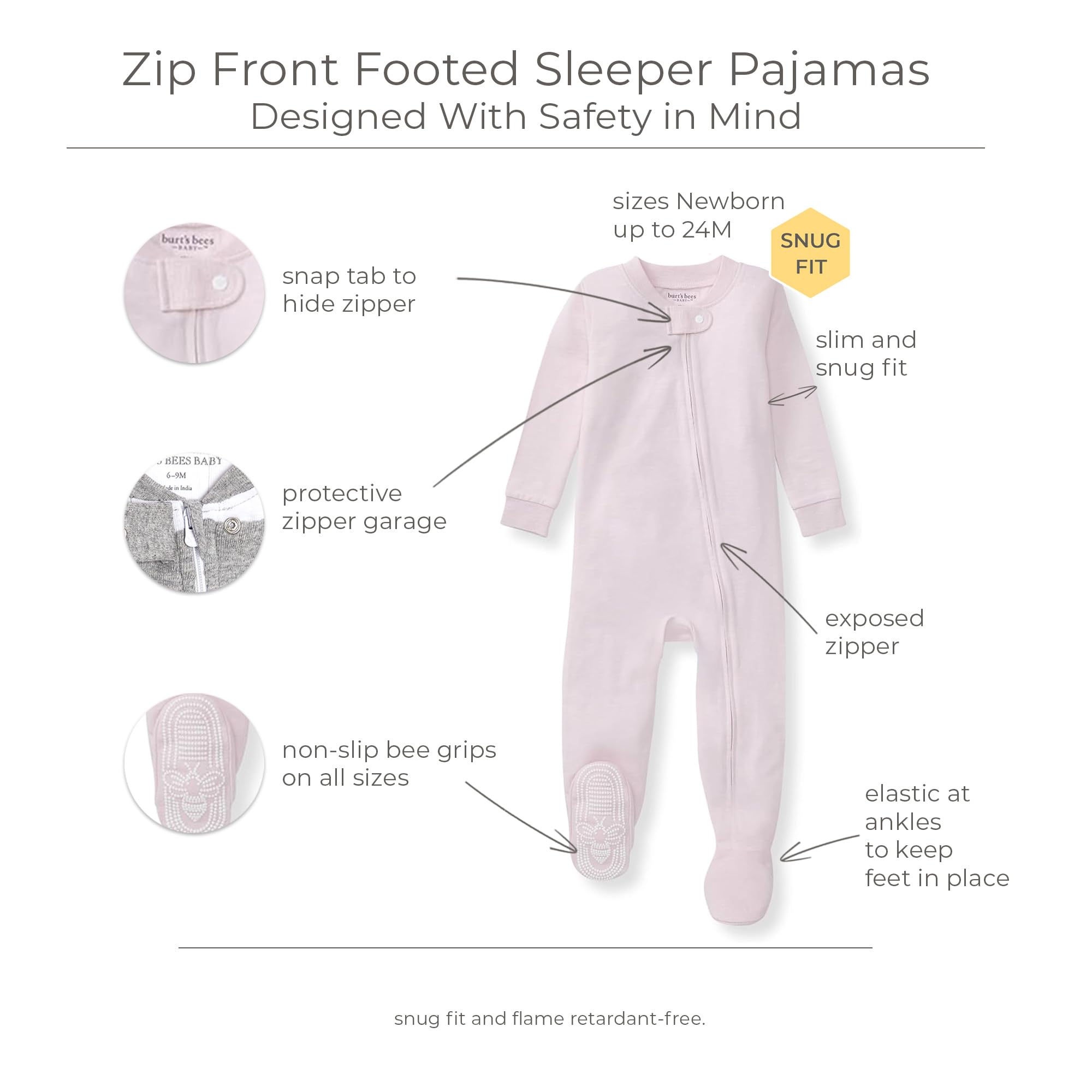 Burt's Bees Baby unisex-baby Honeysoft Sleeper Pajamas, Zip Front Non-slip Footed Footie Pjs, Organic Cotton & Lyocell - Image 3