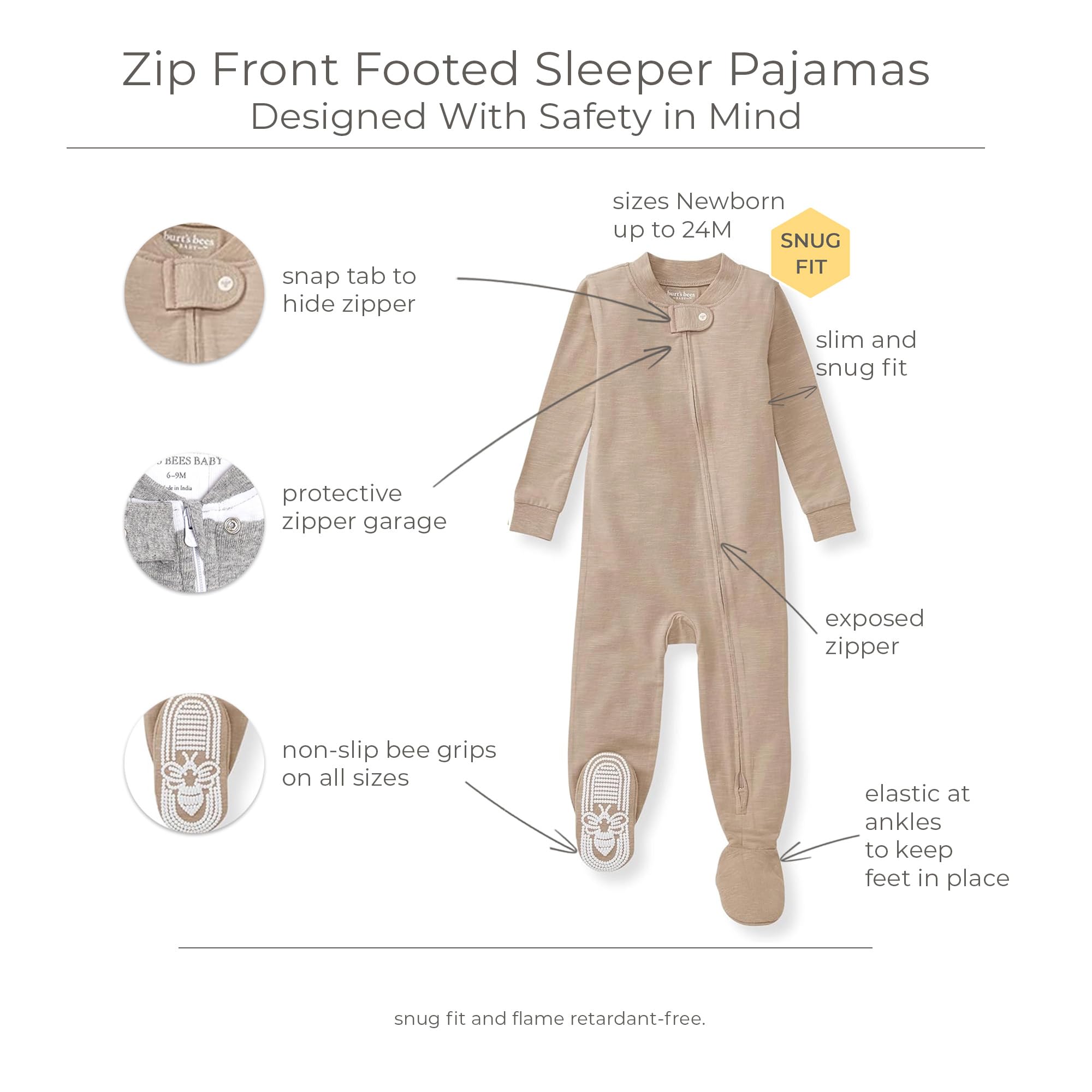 Burt's Bees Baby unisex-baby Honeysoft Sleeper Pajamas, Zip Front Non-slip Footed Footie Pjs, Organic Cotton & Lyocell - Image 3