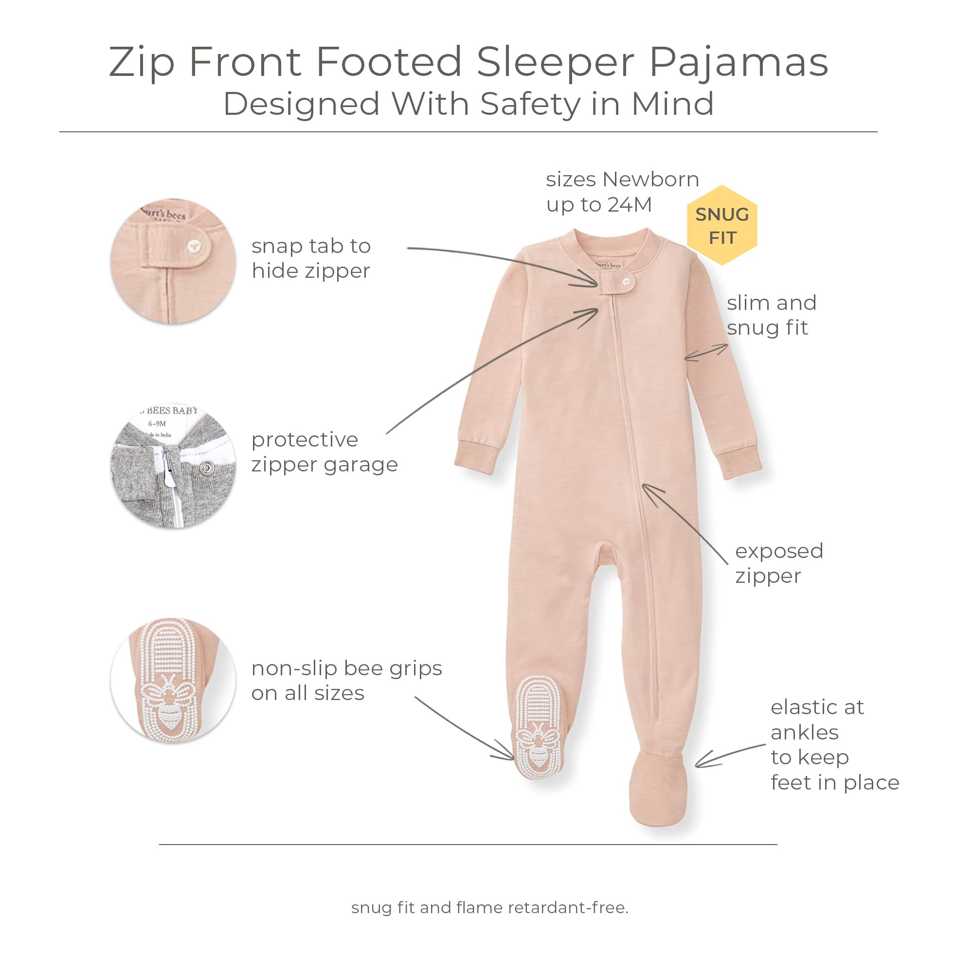 Burt's Bees Baby unisex-baby Honeysoft Sleeper Pajamas, Zip Front Non-slip Footed Footie Pjs, Organic Cotton & Lyocell - Image 3