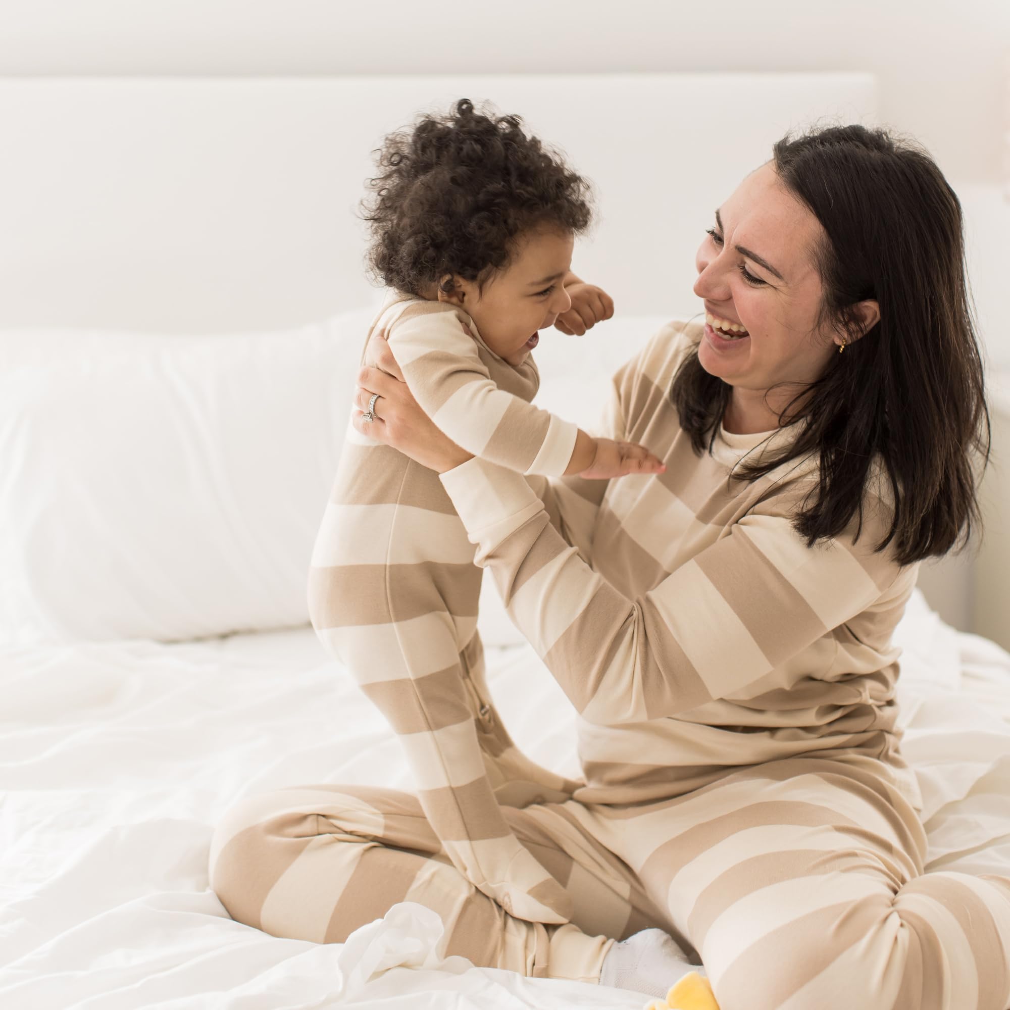 Organic Cotton Mommy & Me Rugby Stripe Pajamas - Oat by Burt's Bees Baby - Image 4